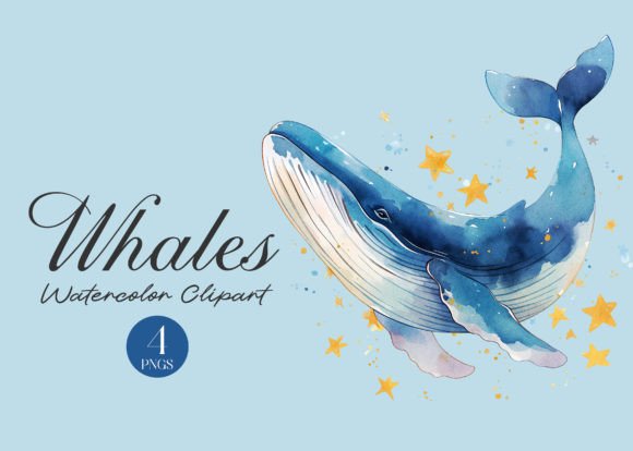 Watercolor Whales Clipart for Creative Projects