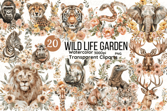 Watercolor Wildlife Garden Clipart for Branding and Design
