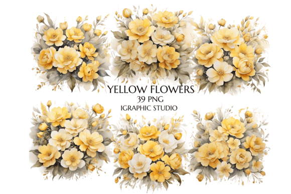 Watercolor Yellow Flowers PNG for Modern Design Projects
