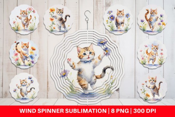 Wind Spinner Cat in Summer Watercolor